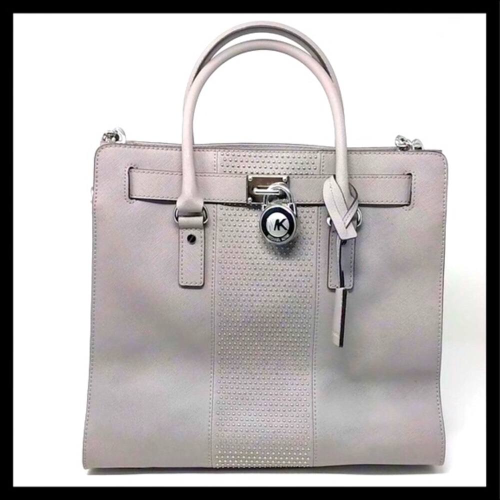 MICHAEL KORS Hamilton Large Micro Studded Leather Tote Pearl Grey - Picture 5 of 8